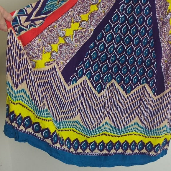 Boho Patchwork Print Art to Wear Pull-on Maxi Skirt Women's Size Medium