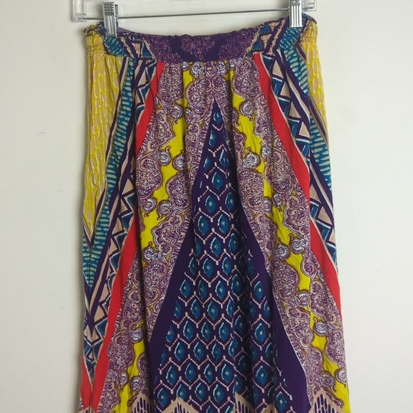 Boho Patchwork Print Art to Wear Pull-on Maxi Skirt Women's Size Medium