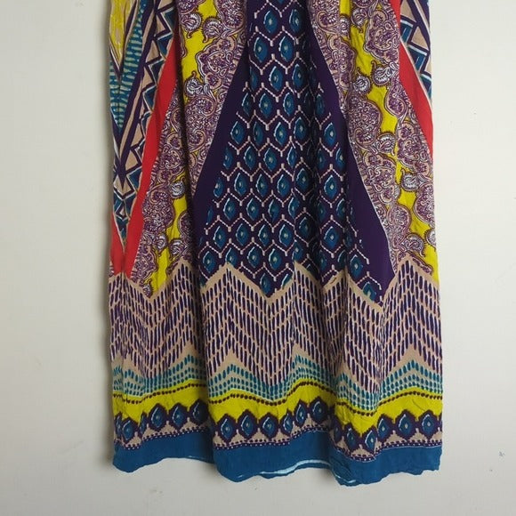 Boho Patchwork Print Art to Wear Pull-on Maxi Skirt Women's Size Medium