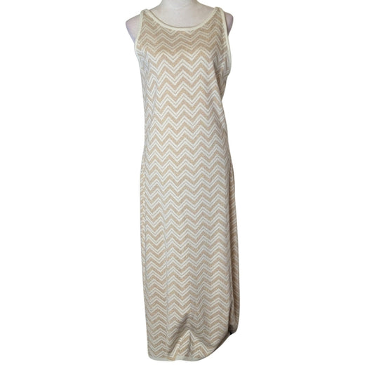 90's Y2K Chevron Maxi Metallic Shirt Dress Sleeveless Resort Glam Size L