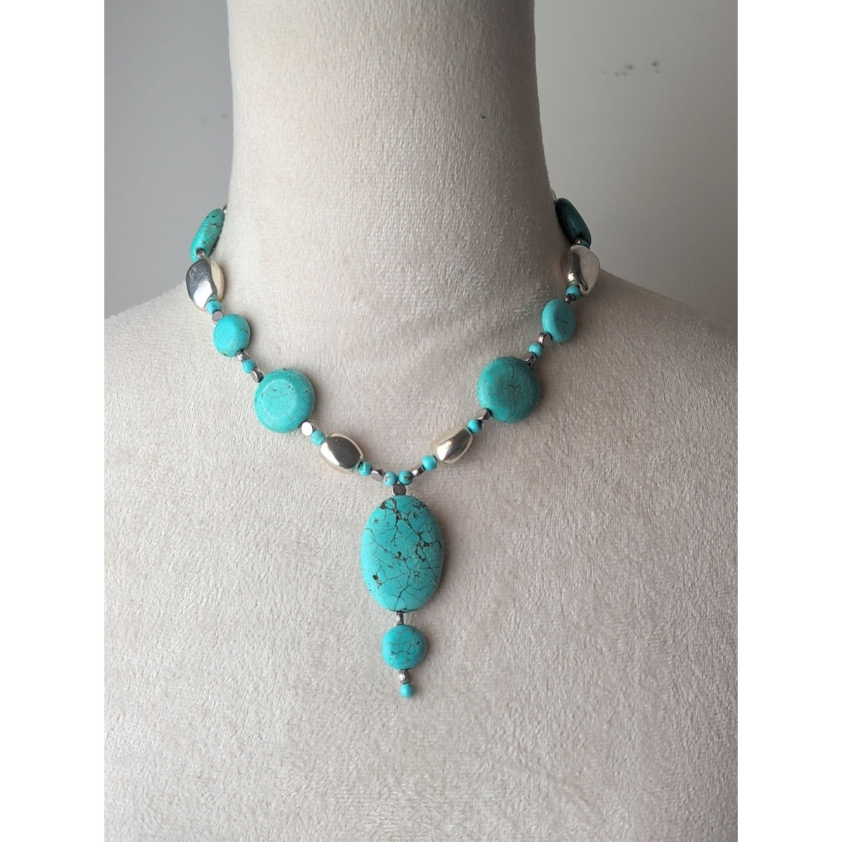 Southwestern Turquoise Blue Dyed Stone Statement Necklace Boho