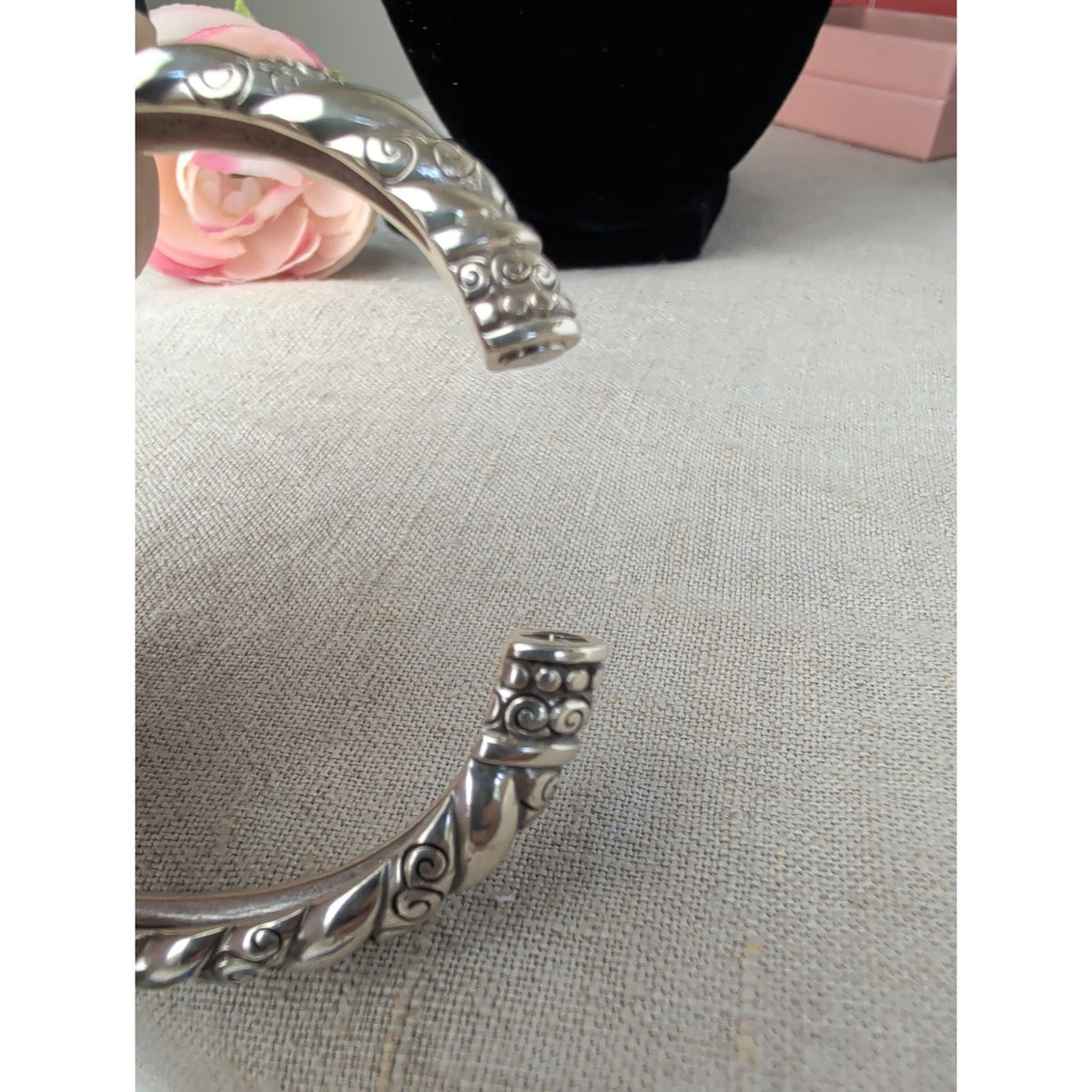 Brighton Twisted Rope Hinged Bangle Bracelet, Silver-Tone Scrollwork Magnetic Closure