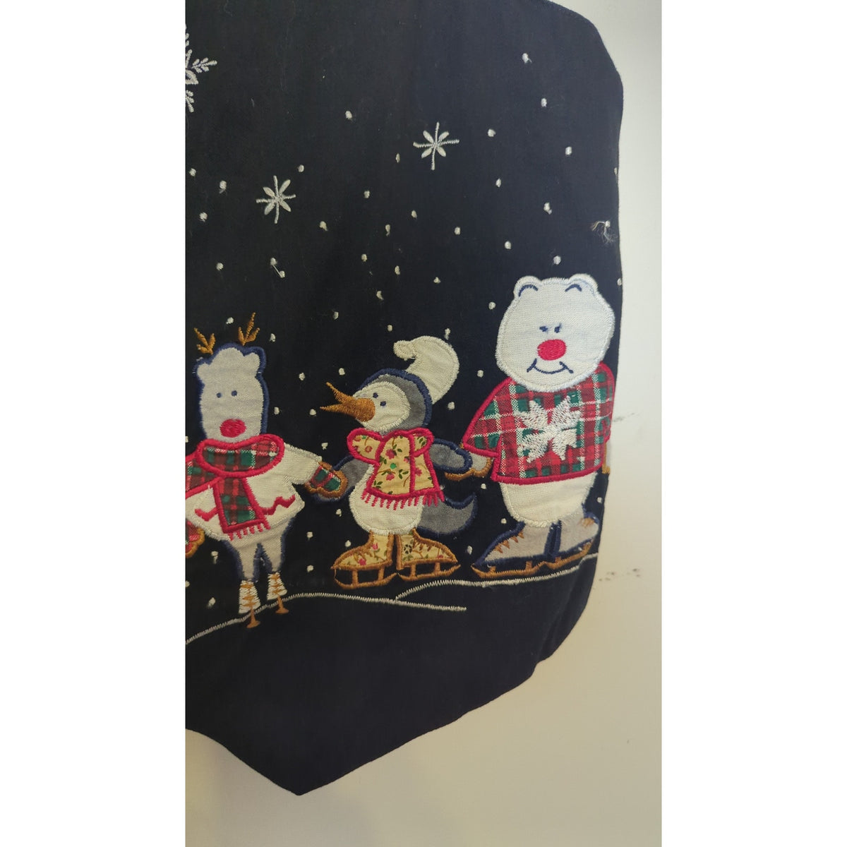 Nostalgic Vintage Winter Festival Embroidered Patchwork Holiday Vest Women's Med.