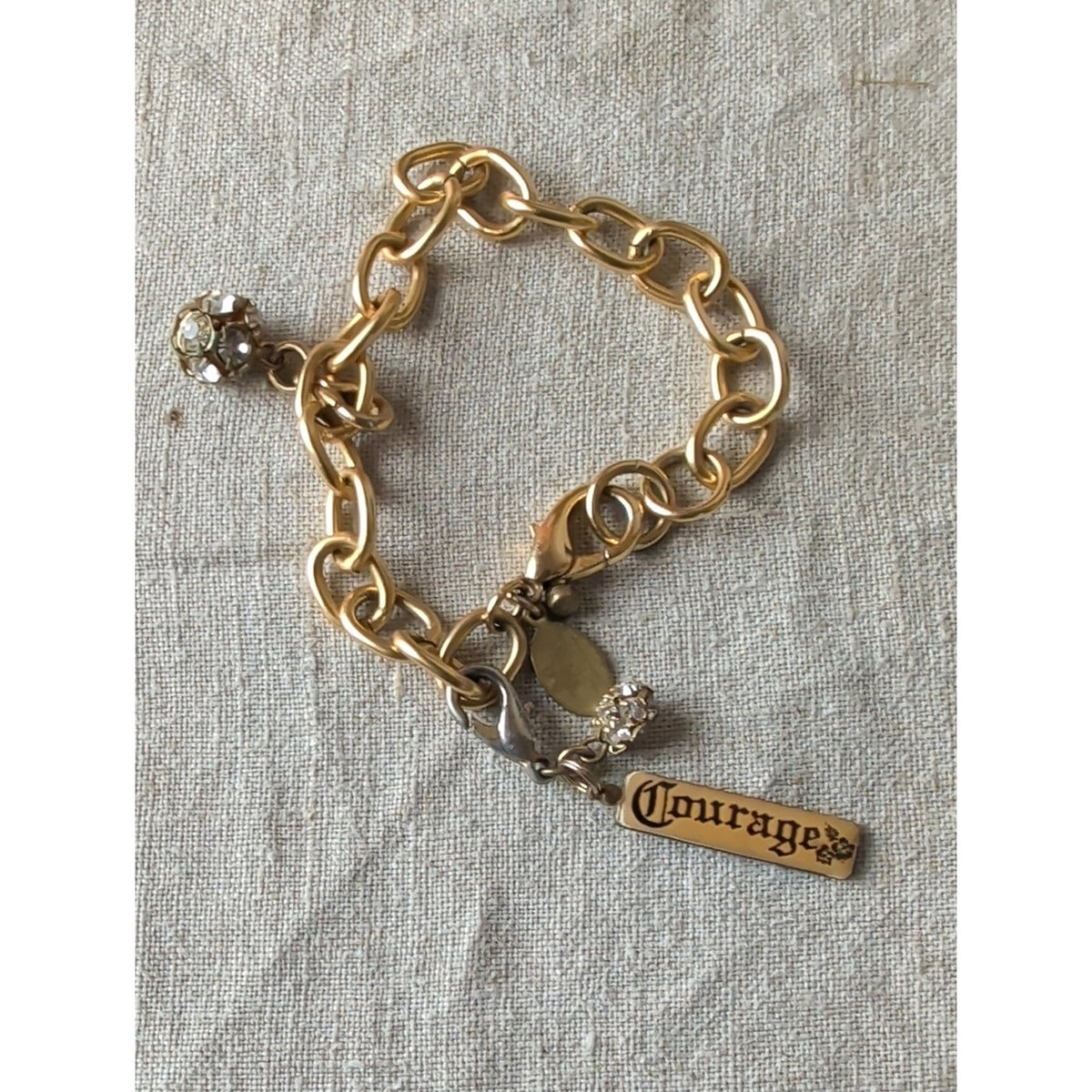 Signed Maximal Art Charm Bracelet Gold Tone Chunky Chain Dream Charm Rhinestone