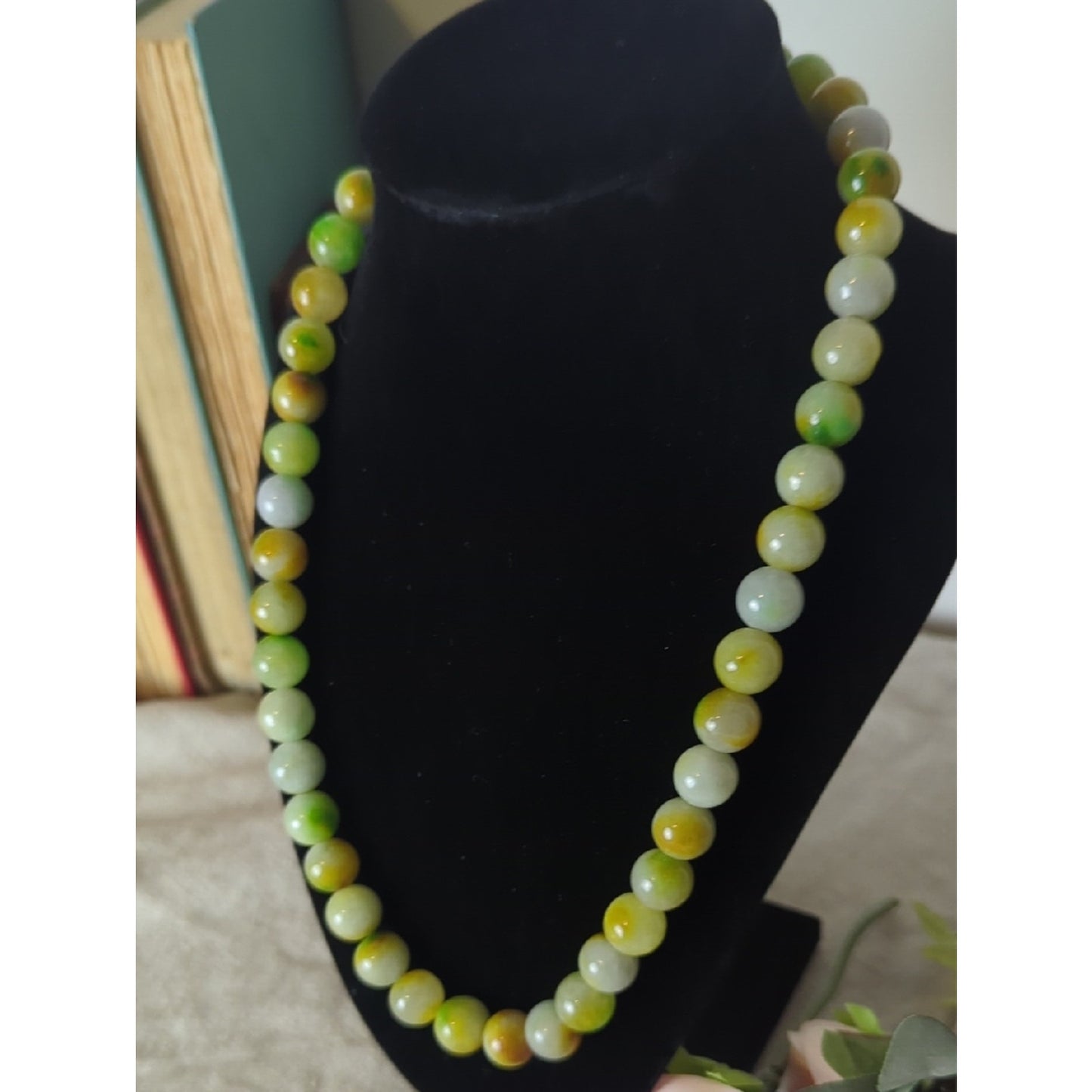 Jade Toned Stone Bead Necklace Earthy Luxe Green & Honey Gemstone Strand