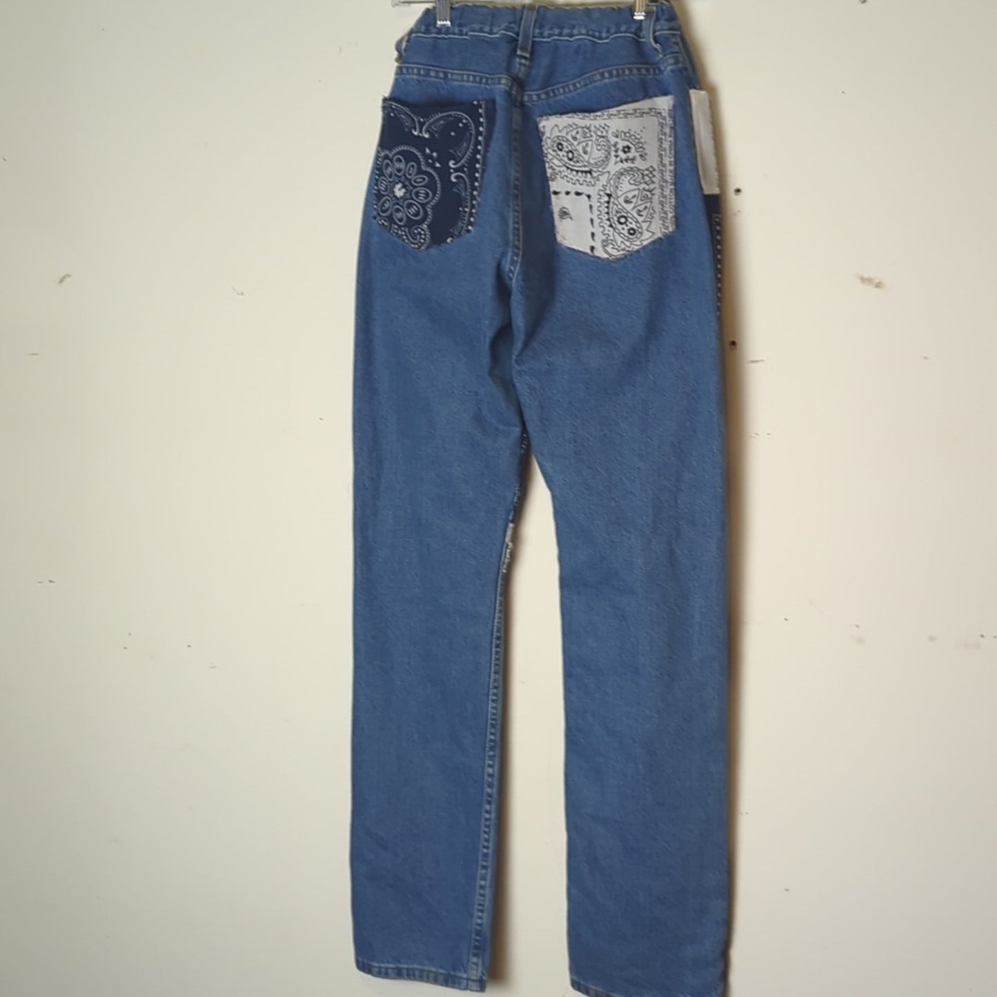 Highwaisted Jeans Upcycled Bandana Denim Y2K Streetwear