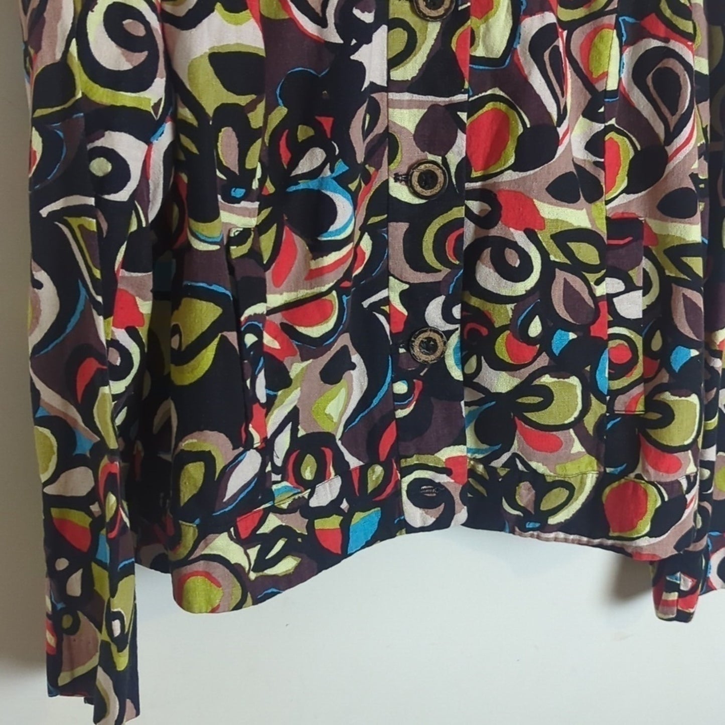 Retro Funky Artsy Button up Linen Blend Cropped Blazer Women's Size Large