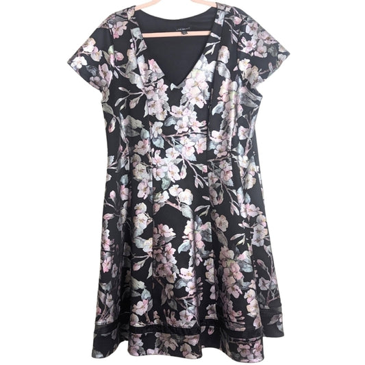 Whimsical Fairy Fit & Flare Dress Black Iridescent Flowers Women's  18/20