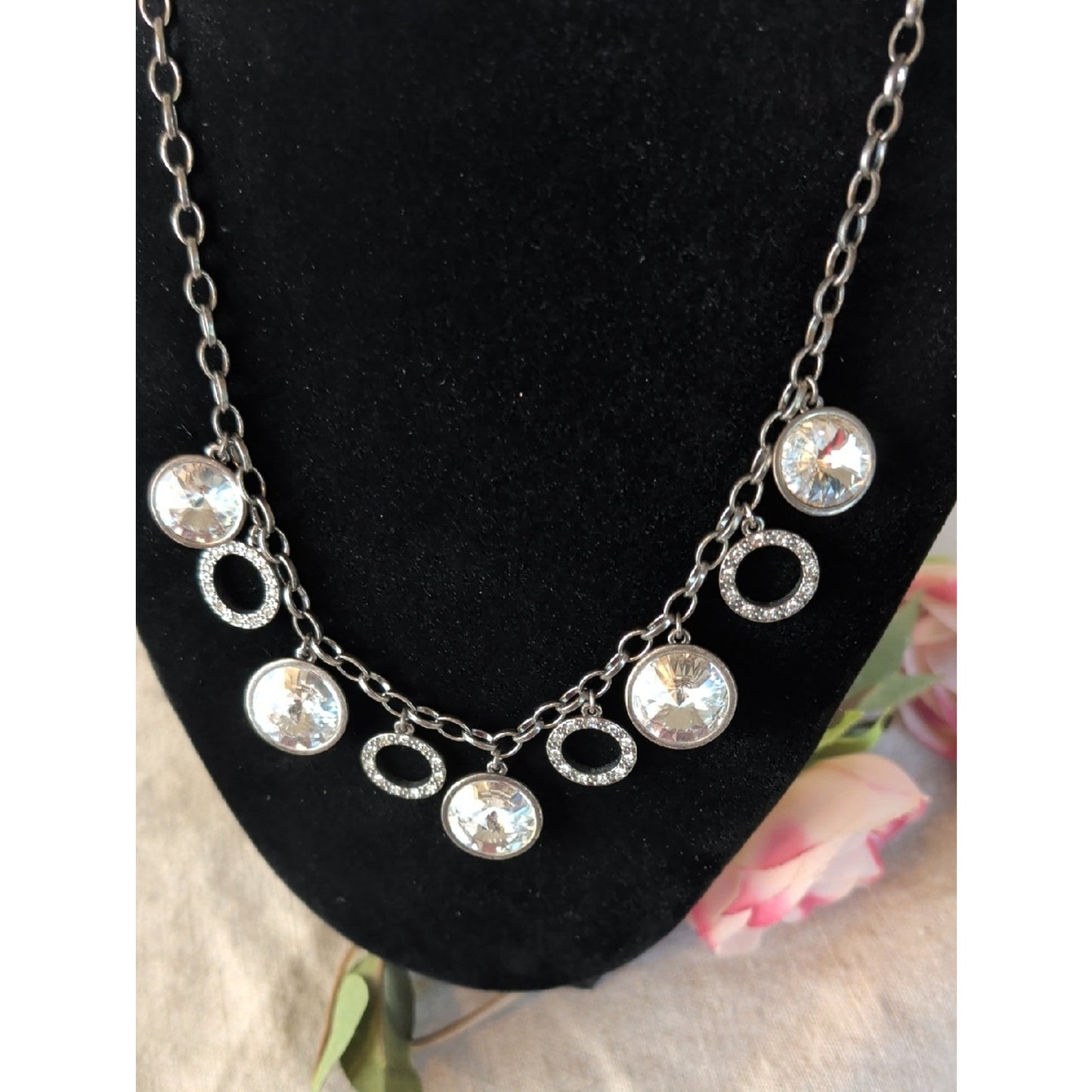 Touchstone Crystal by Swarovski Statement Necklace Faceted Crystal Pavé Charms