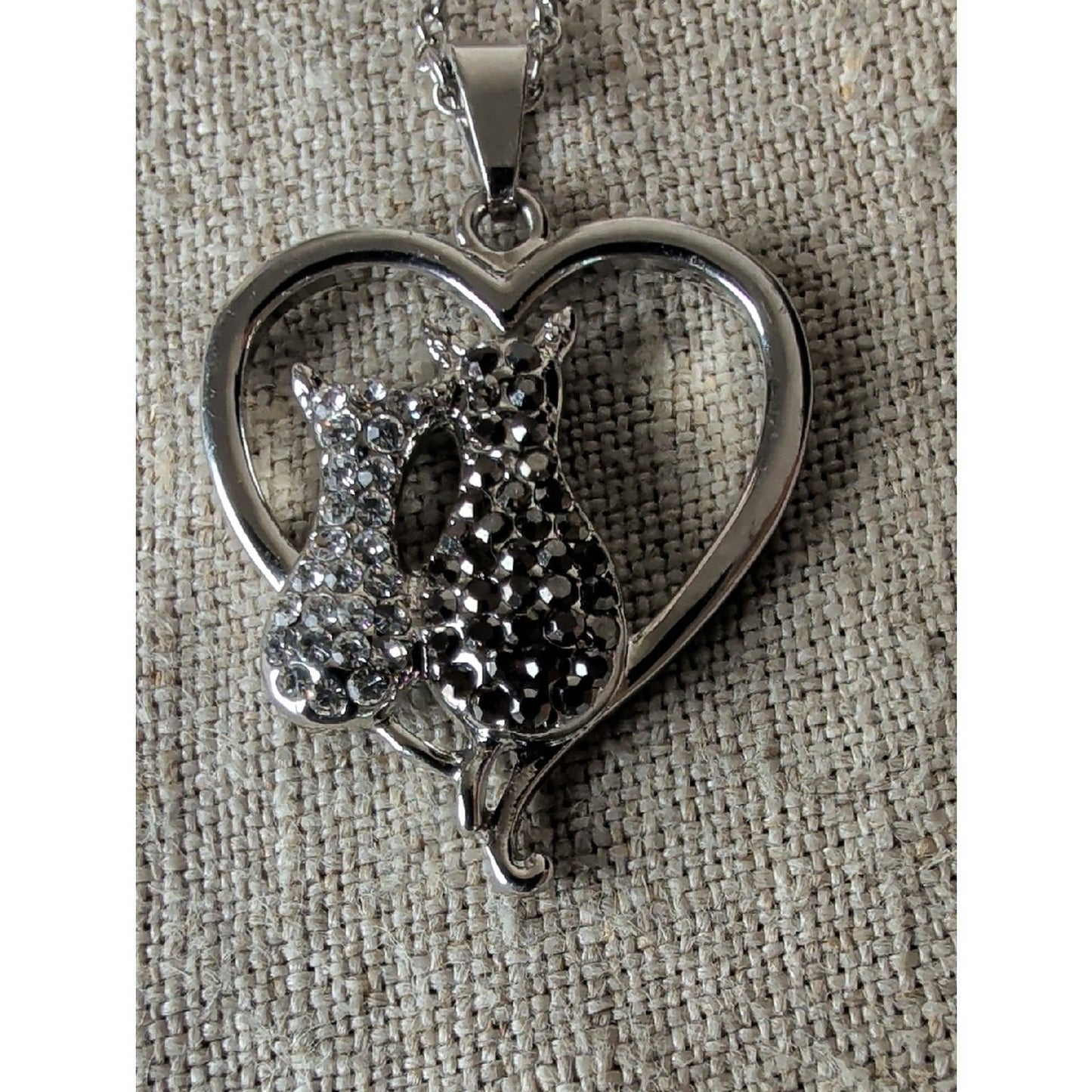 FAC Cat Lover Rhinestone Heart Pendant Silhouette