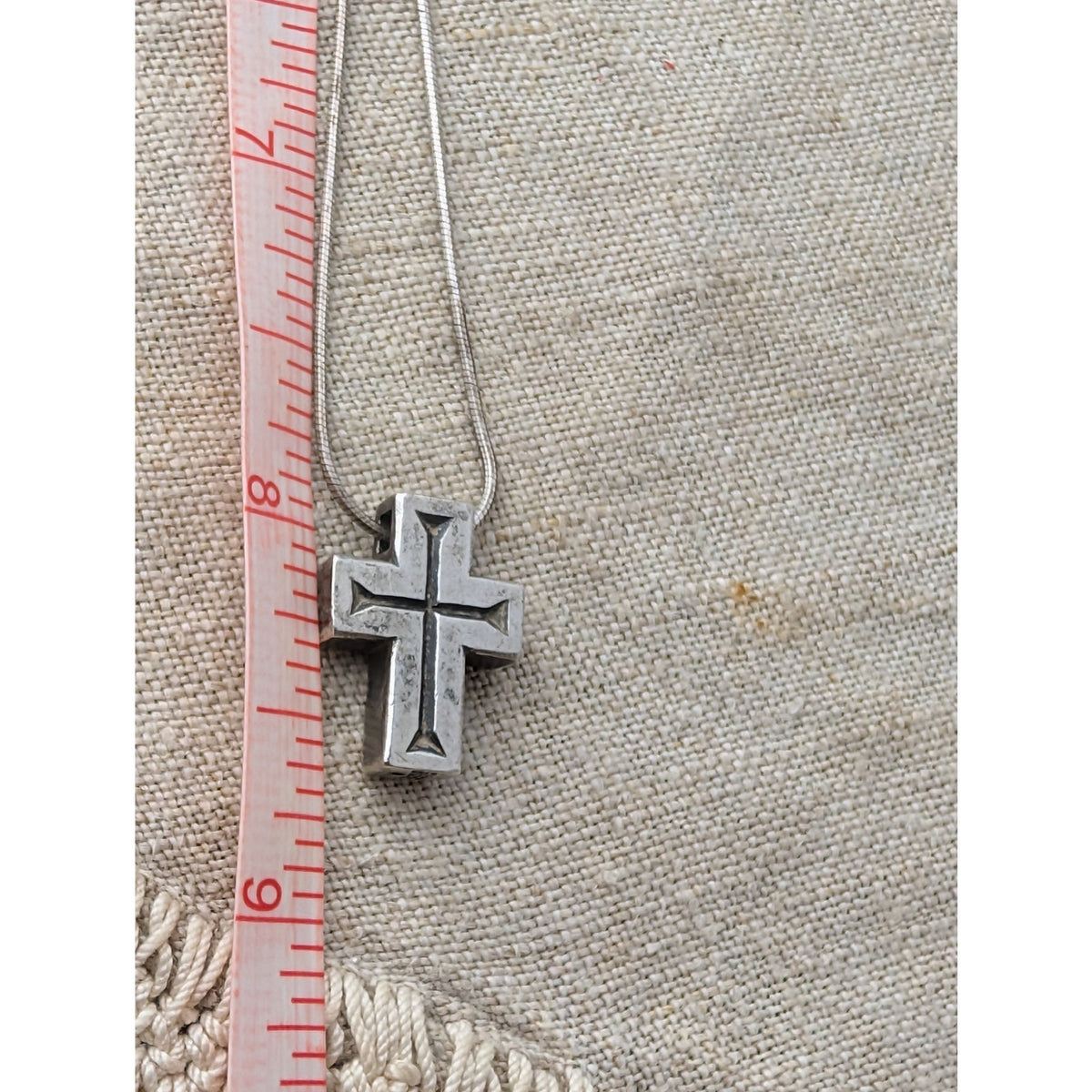 Retired James Avery Dimensional Sterling Silver Cross Pendant on 17" Vintage 925 Snake Chain Necklace - 9g Rare Candelabra Hallmark Unisex