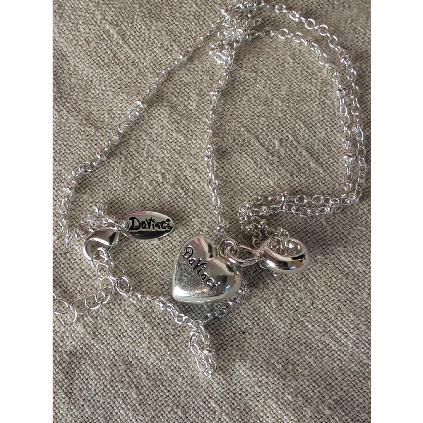 DaVinci Blue Rhinestone Heart Pendant Necklace | Y2K Silver Tone Charm Necklace