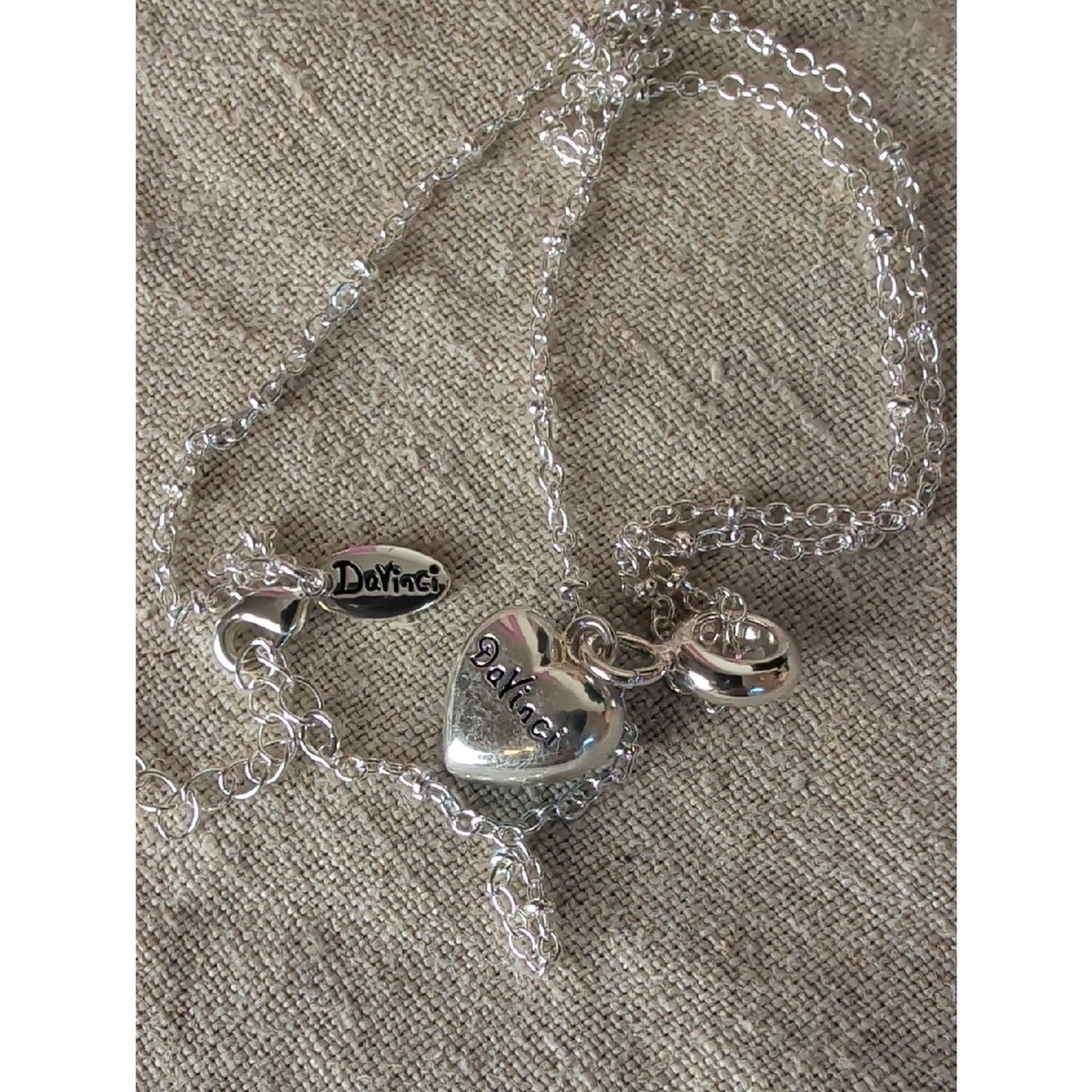 DaVinci Blue Rhinestone Heart Pendant Necklace | Y2K Silver Tone Charm Necklace