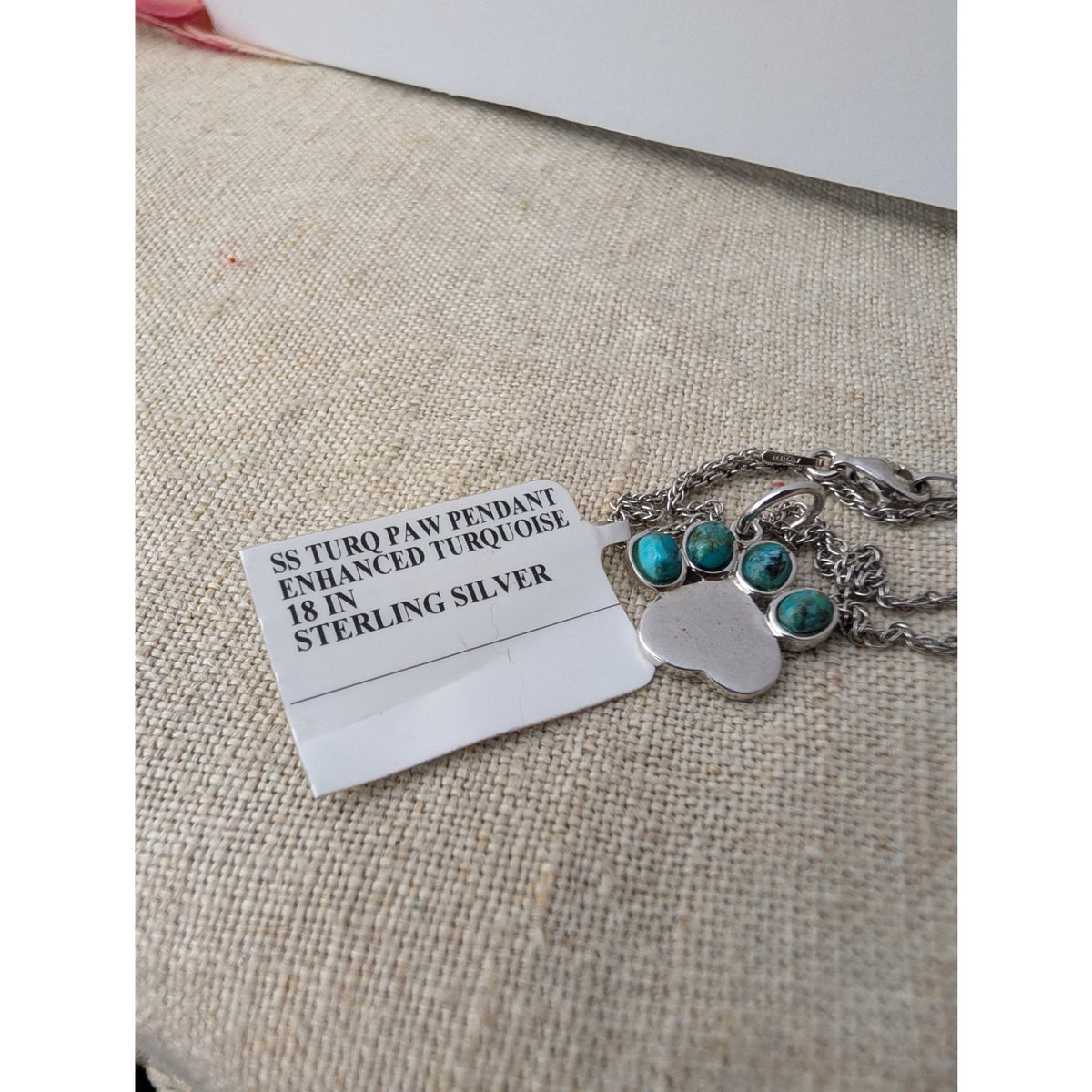 NWT Sterling Silver & Turquoise Pendant Necklace Paw Print