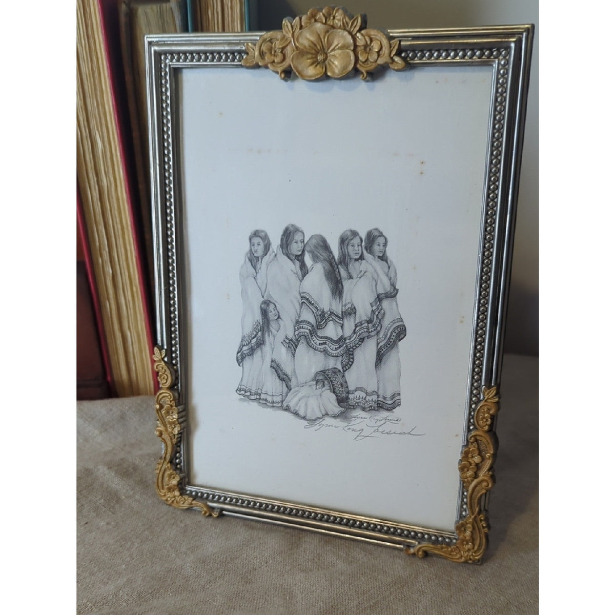 Vintage Framed Native American Print Signed Art Print Ornate Frame 7.5"X5.5"