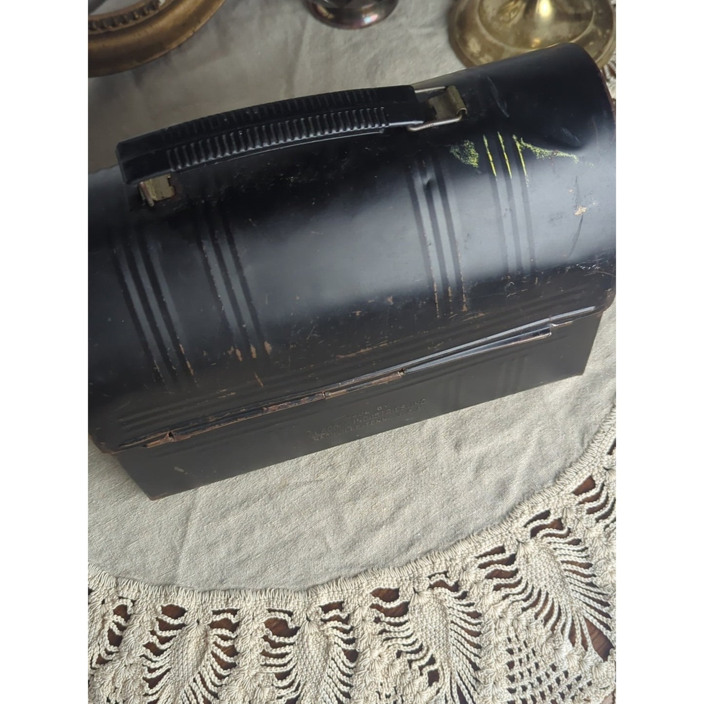 Vintage Metal Lunch Pail Retro Aladdin Black Metal Lunch Box Mid Century