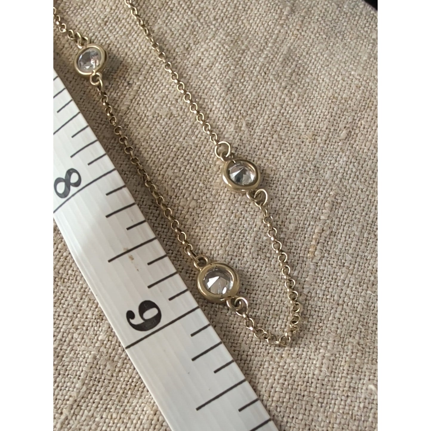 Vintage Talbot's 925 Sterling Silver Crystal Station Necklace Bezel Set Dainty