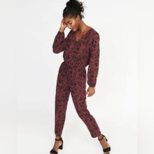 NWT Burgundy & Black Jumper Drawstring Elastic Waist Pockets Women's Small