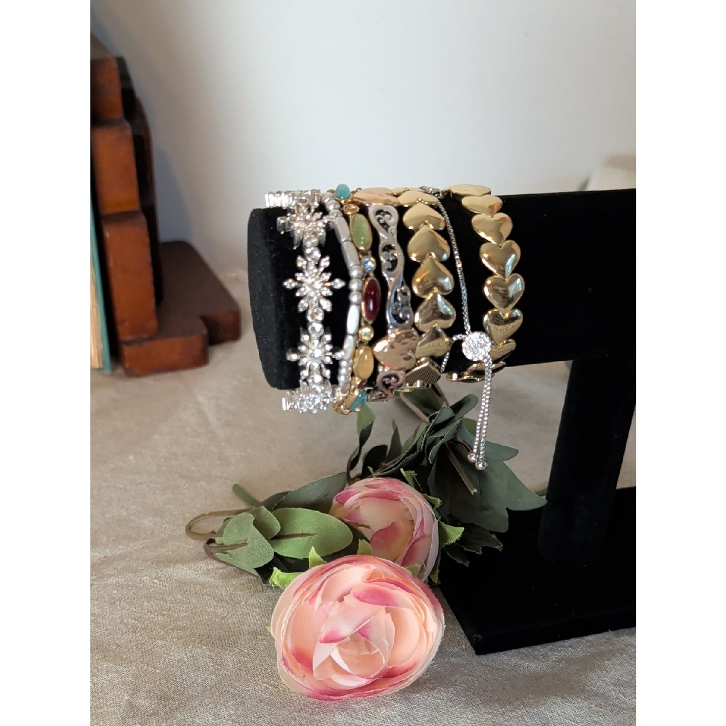 Eclectic Bracelet Stack Lot Gold Silver Rhinestone Gemstone Coquette Glam