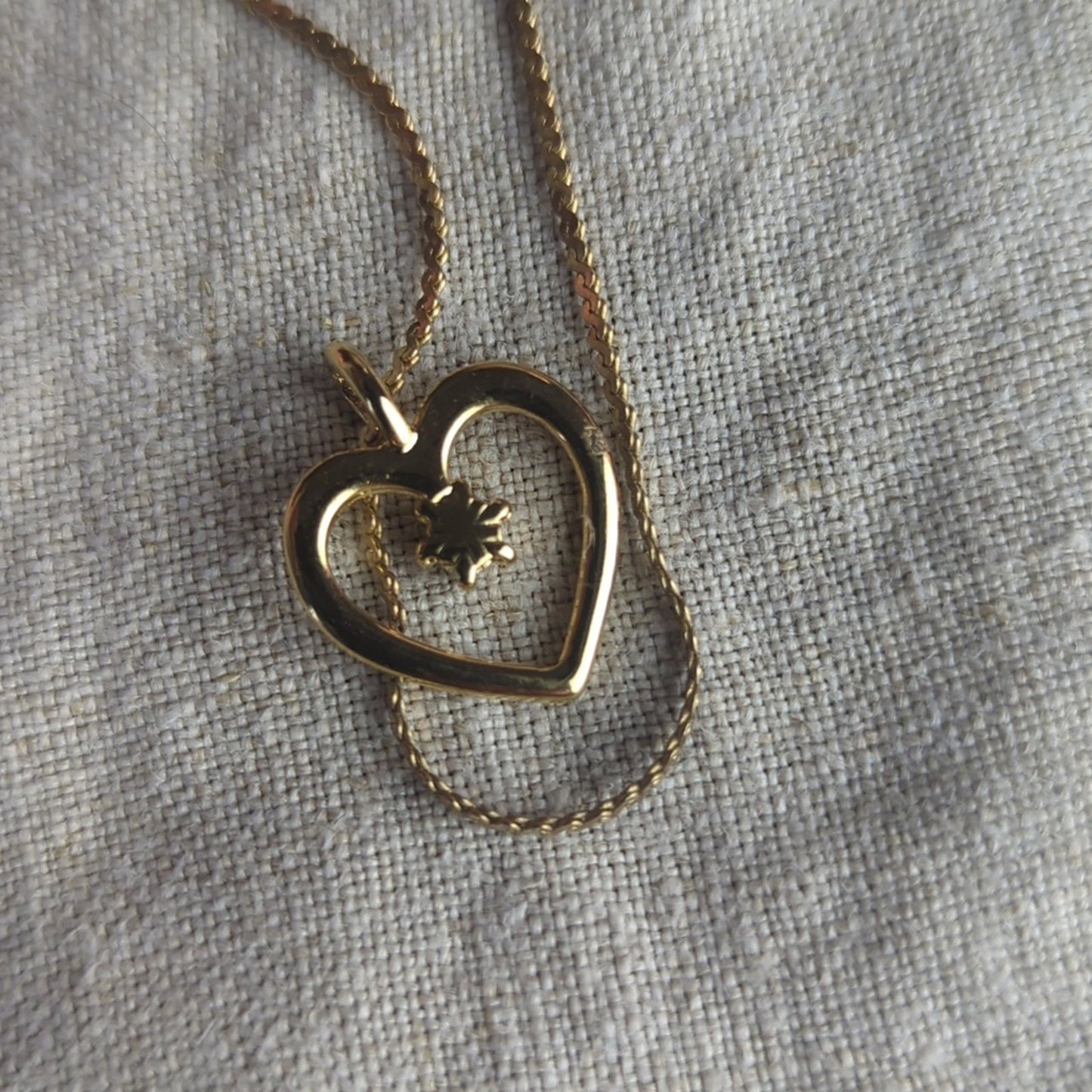 Vintage Gold Tone Heart Necklace Diamond Accent Made in Korea, 1980s