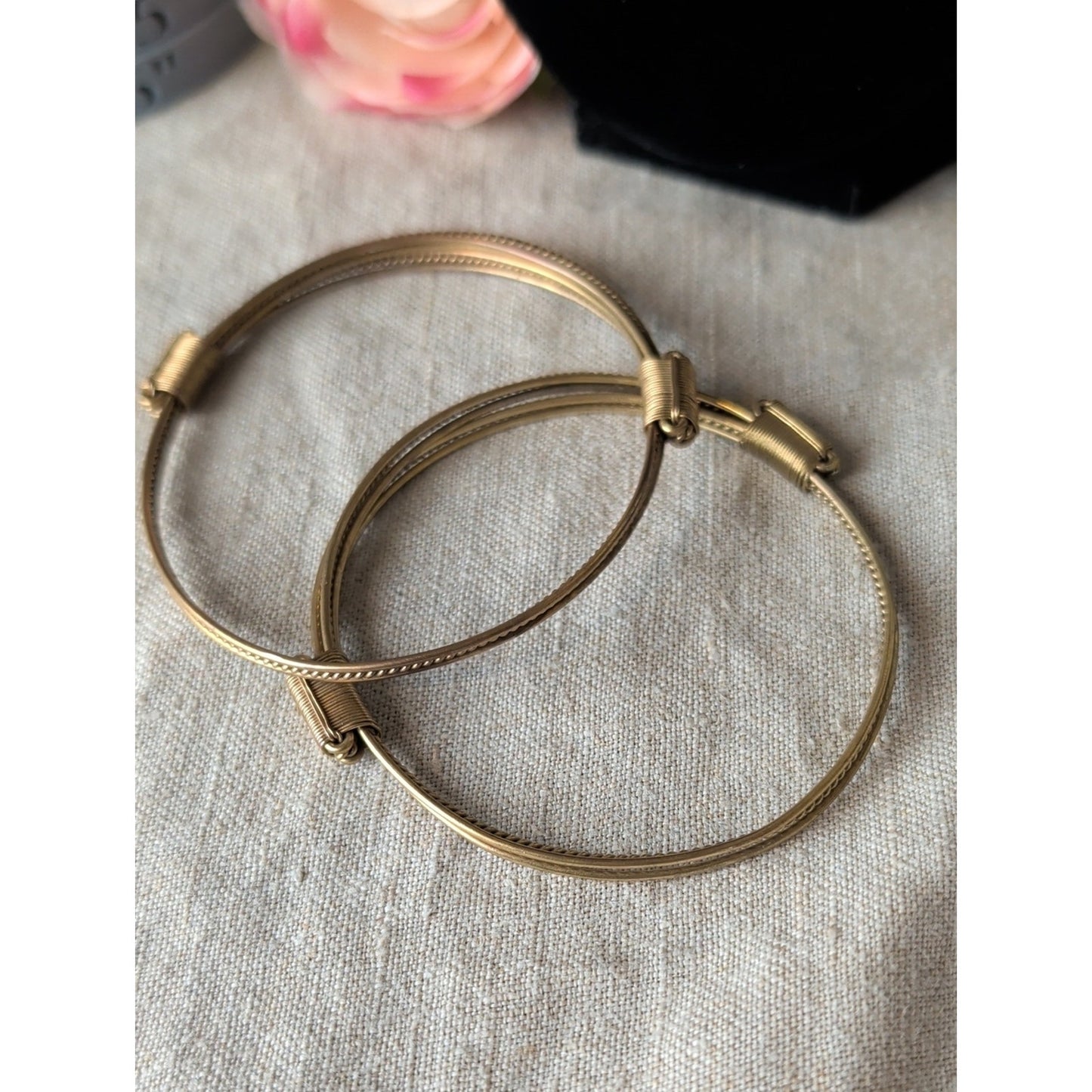 Vintage Elephant Hair Style Gold Tome* Multi-Strand Artisan Bangle Bracelet Set