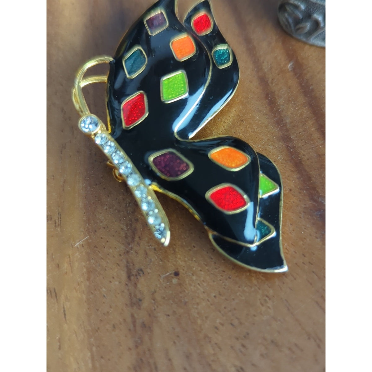 Vintage Butterfly Brooch Set 90s Enamel Rhinestone Butterflies Heart Trinket Box