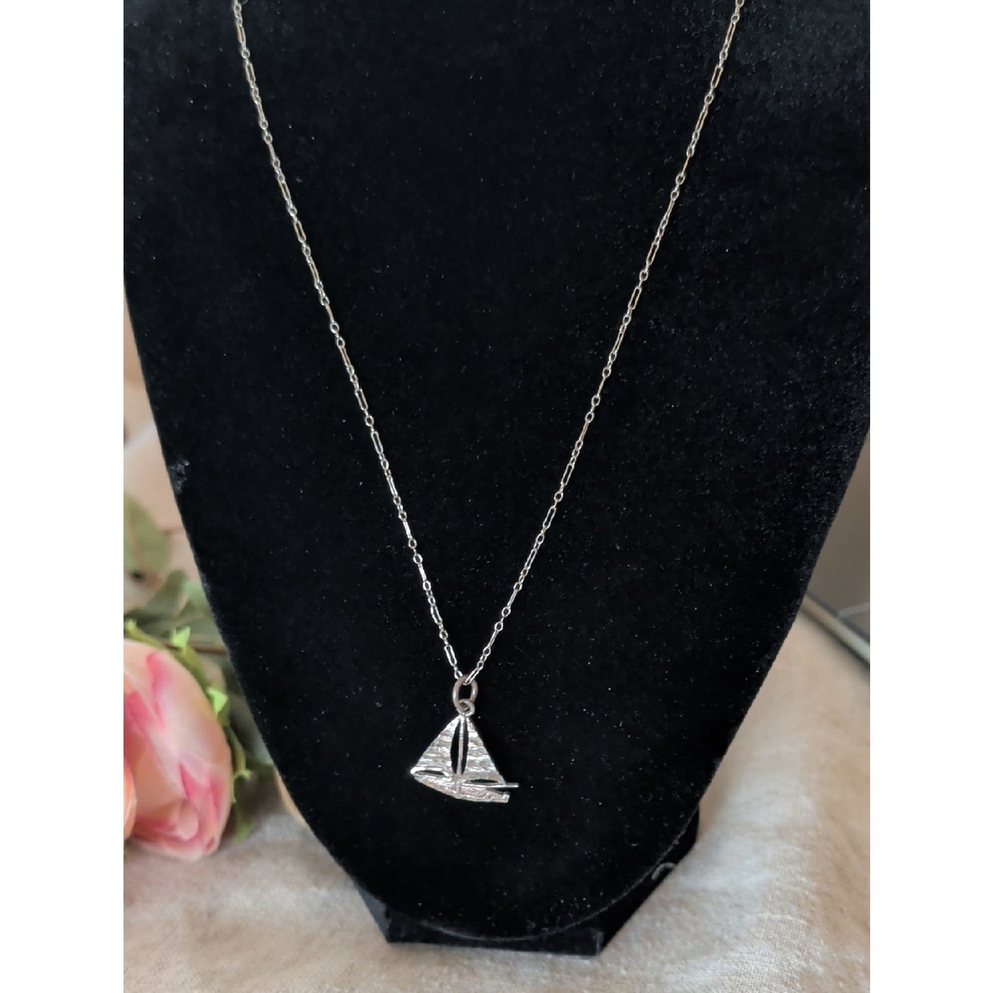 Vintage Sterling Sailboat Pendant  Necklace Coastal Nautical
