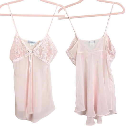 Y2K Vintage Coquette Pink Lace & Embroidered Lingerie Top Women's Size Medium