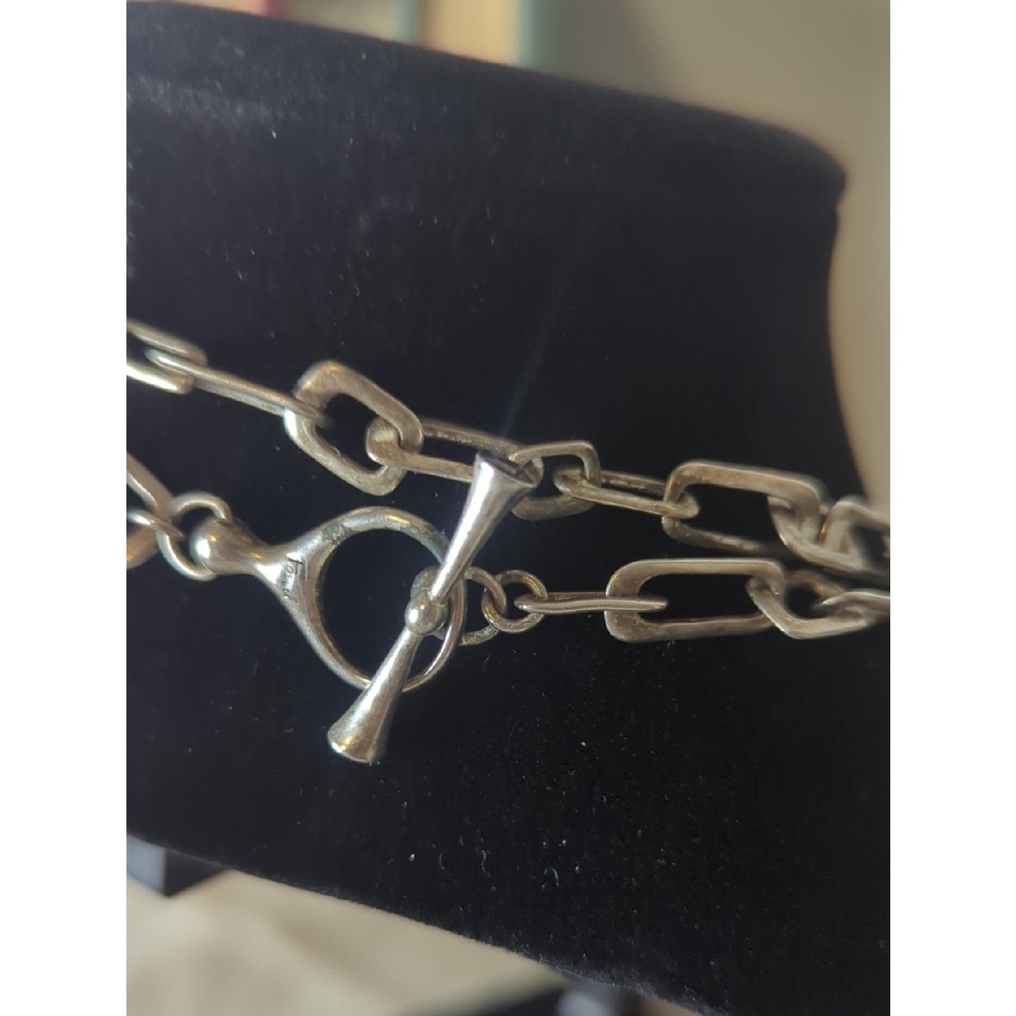 Fossil Chunky Toggle Chain Necklace Silver Tone  Heritage Link Statement