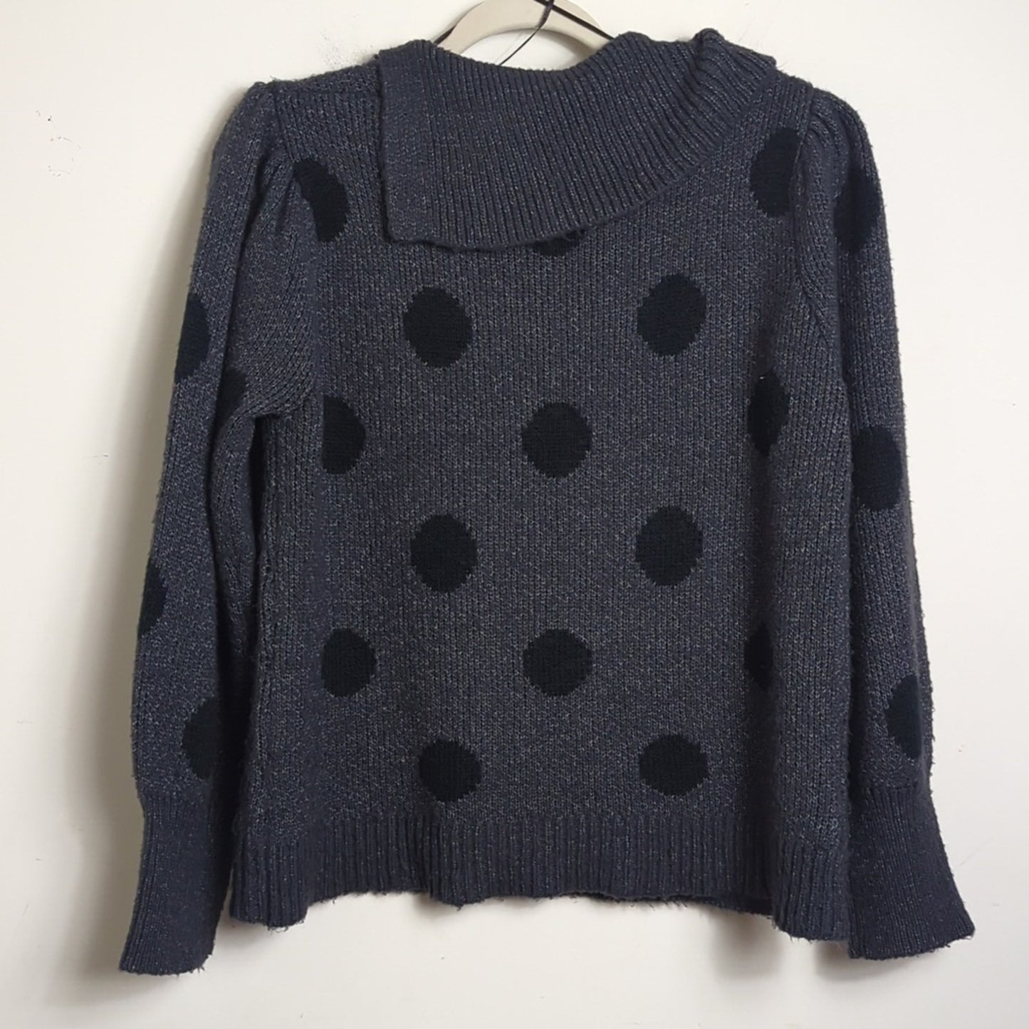 Gray and Black Polka Pullover Sweater Balloon Sleeves Women's XL