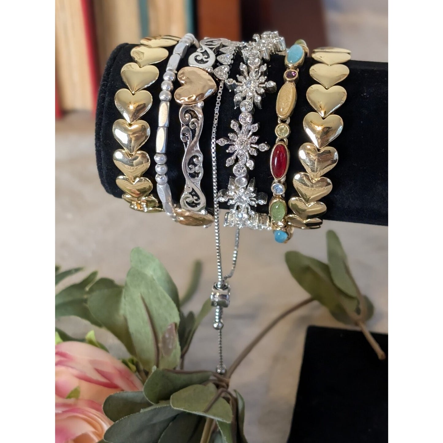 Eclectic Bracelet Stack Lot Gold Silver Rhinestone Gemstone Coquette Glam