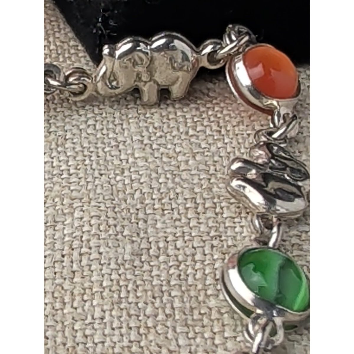 Italy 925 Sterling Silver Elephant & Multicolored Cats Eye Glass Cabochons