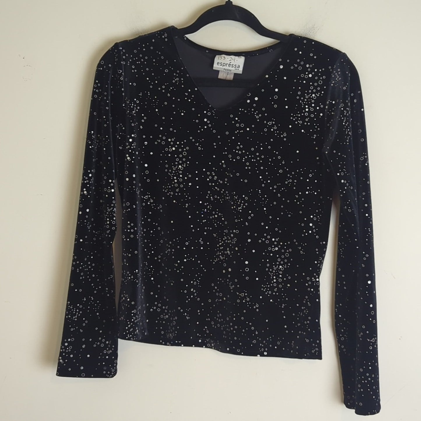 Vintage 90's / Y2K Black Velvet Top Silver Shimmer Women's MP