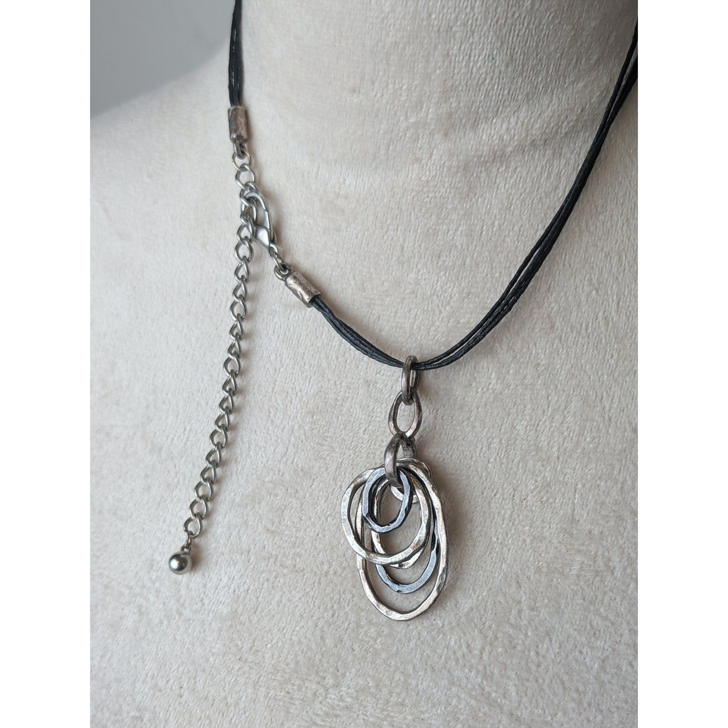 Artisan Hammered Silver Tested Multi Hoop Pendant Necklace Mixed Metal Modernist