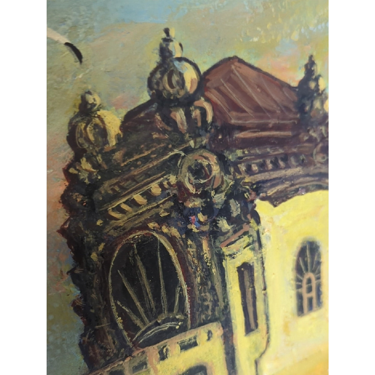 Signed Coastal Seascape Texture Painting Mediterranean Architecture Ocean Waves