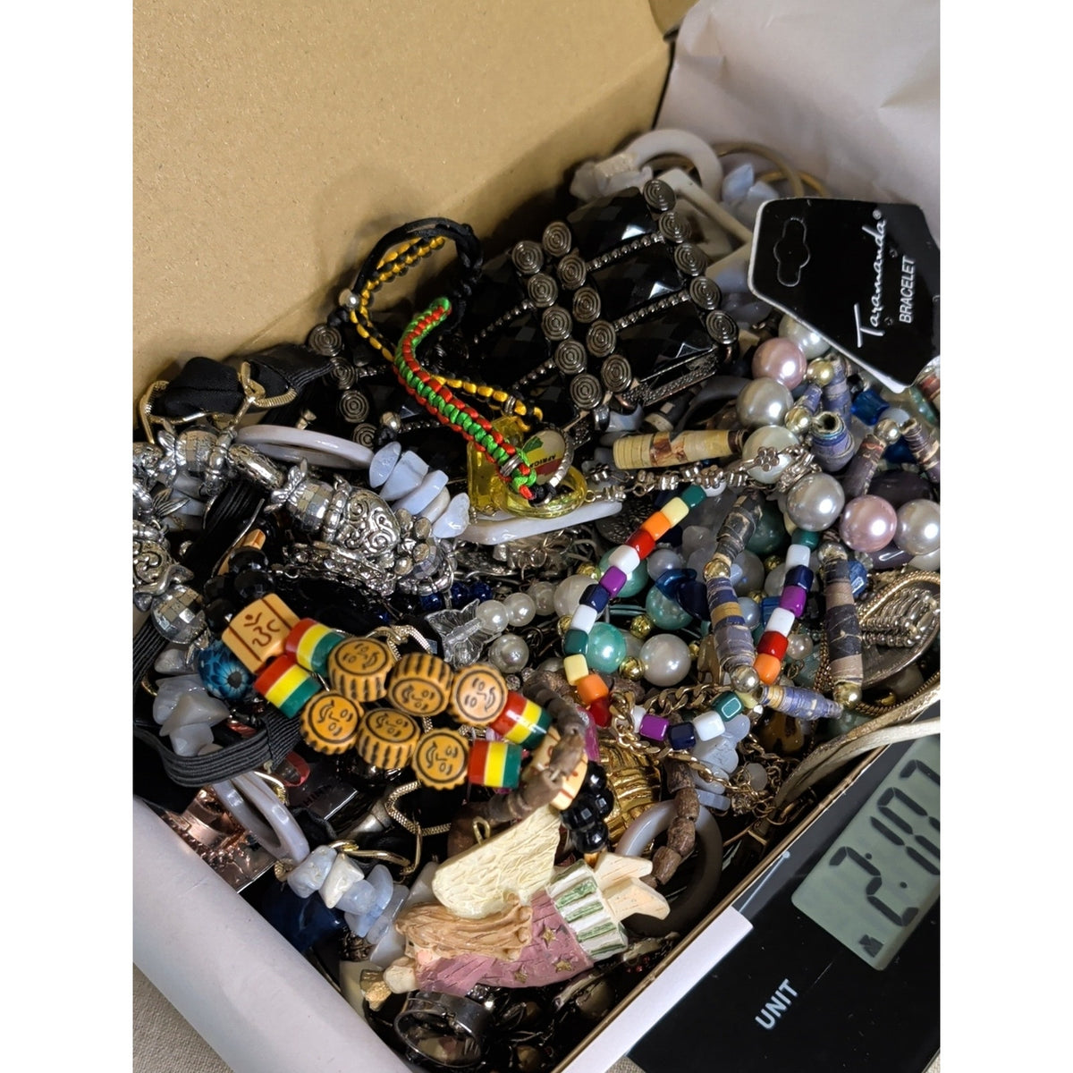 2 Lb Craft Lot Mystery Jewelry Box! Some Wearable! Fun Treasure Hunt!
