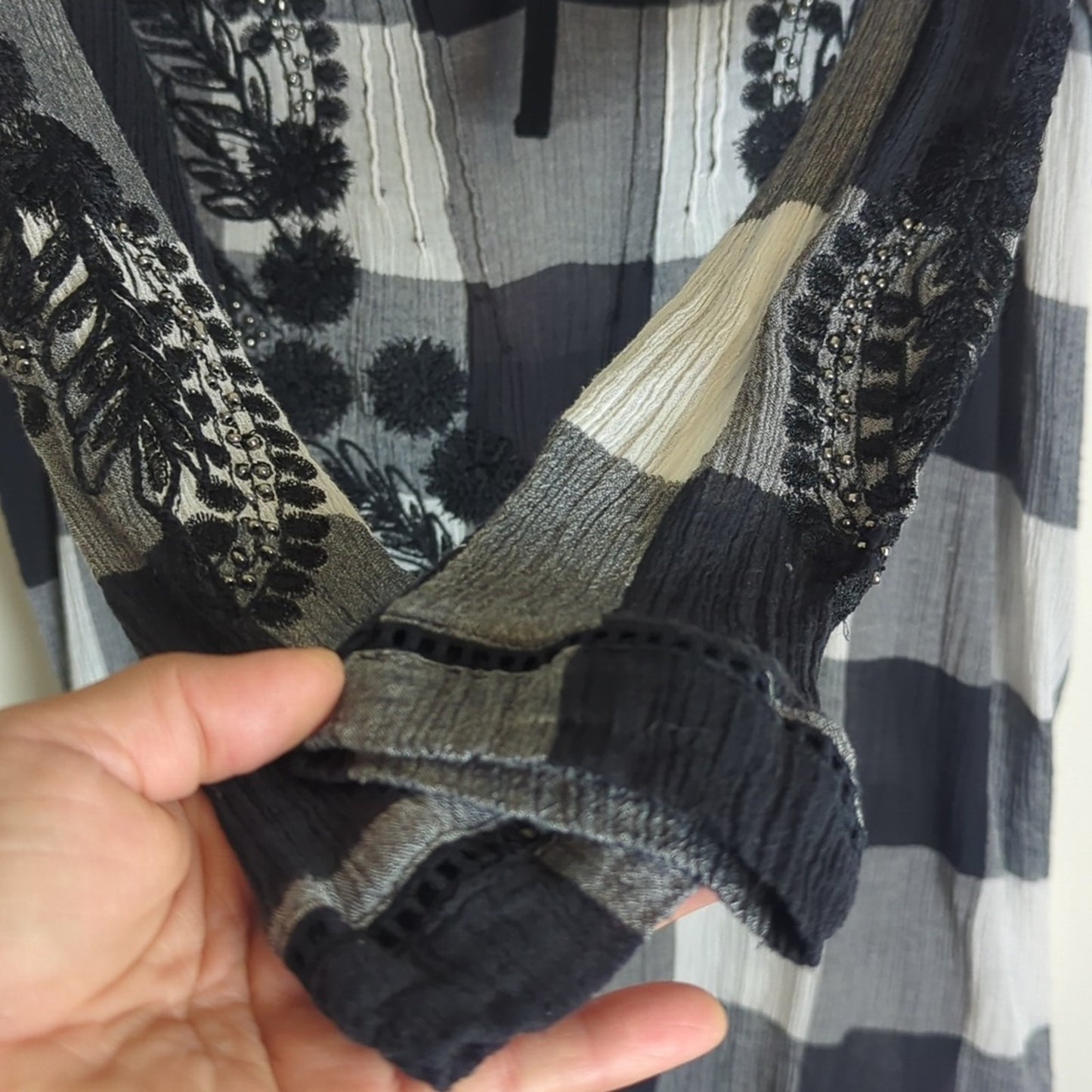 Free People Fall Festival Embroidered Jeweled Plaid Tunic Women's Size Small