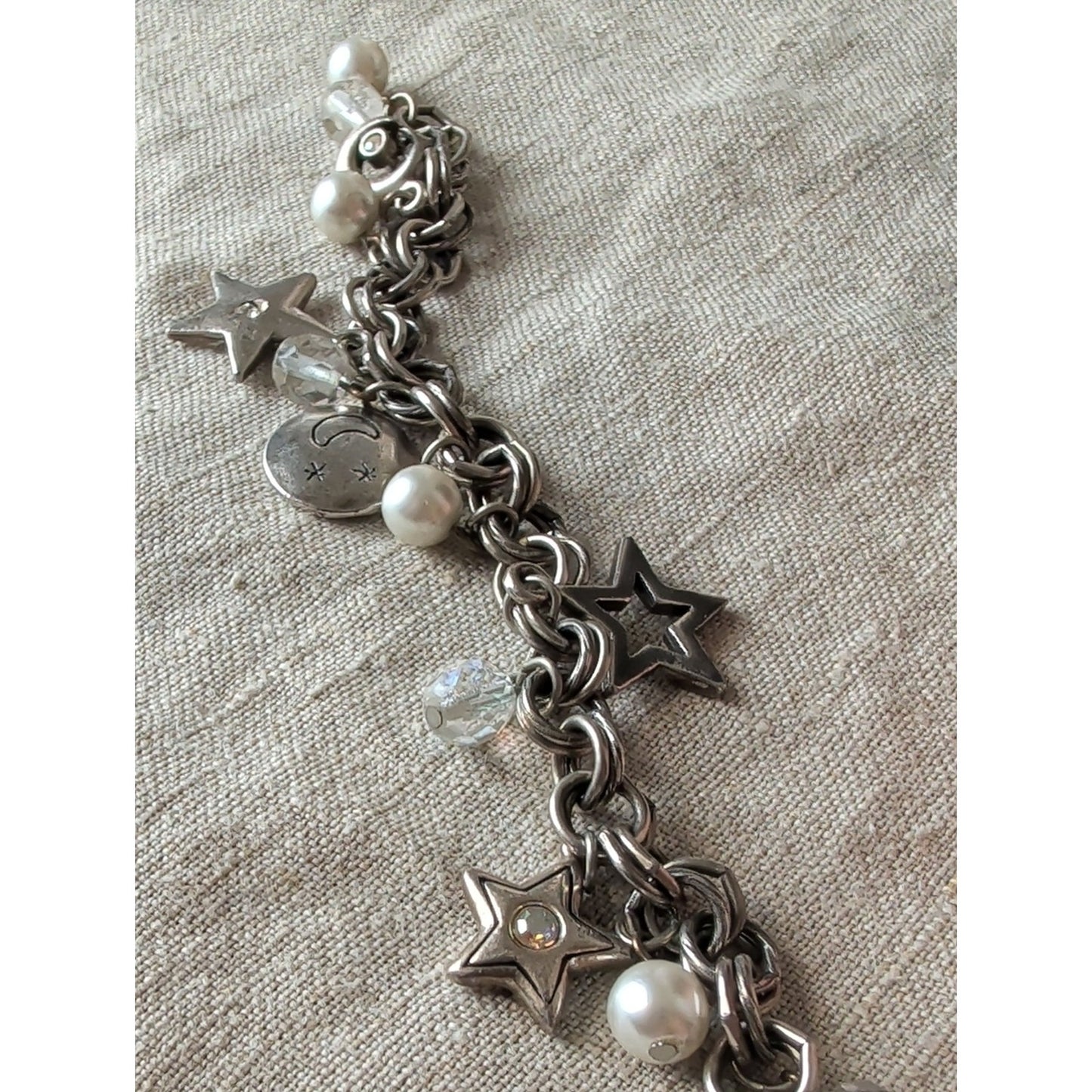 Vintage Y2K Charm Bracelet Sterling Silver Charms & Clasp Chunky Rolo Chain