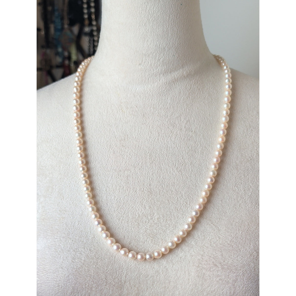 Vintage Genuine Cultured Pearl Necklace Sterling Silver Box Clasp 26"