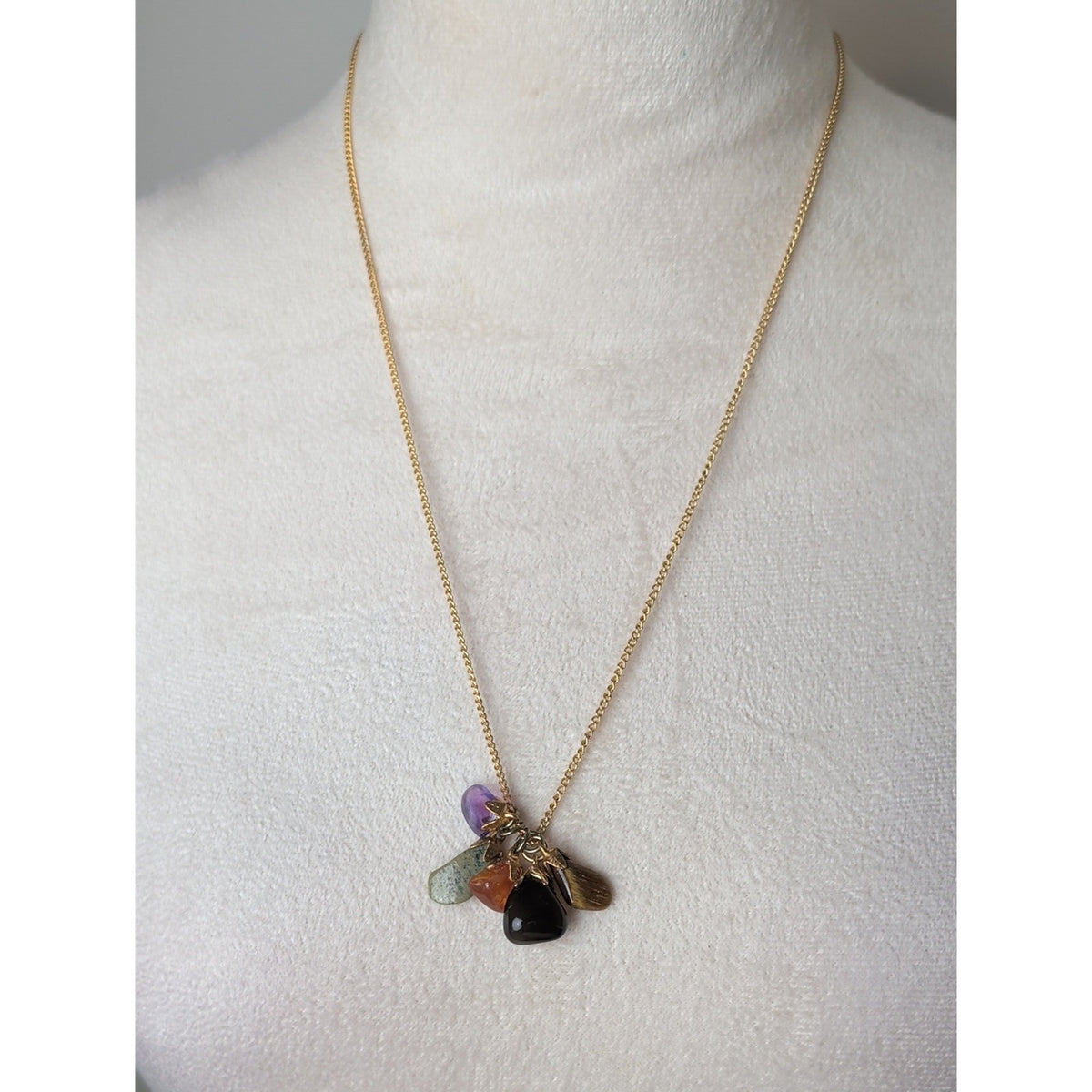 Genuine Mixed Gemstone Cluster Necklace Amethyst Tiger Eye Fairy Luxe