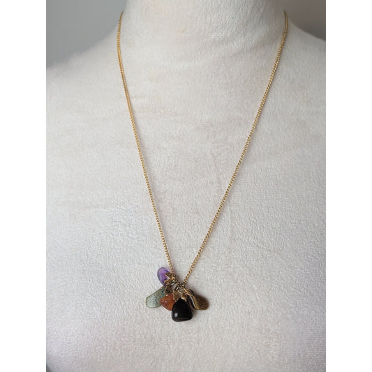 Genuine Mixed Gemstone Cluster Necklace Amethyst Tiger Eye Fairy Luxe