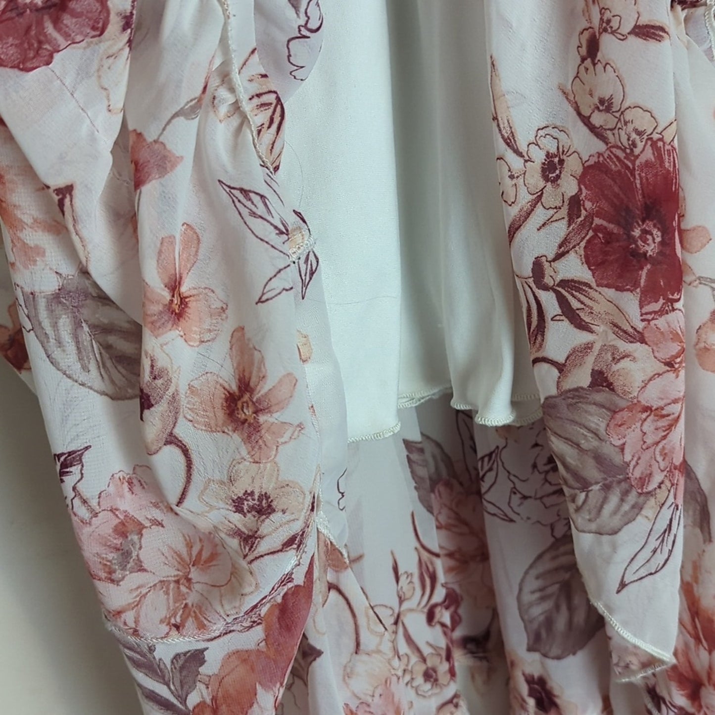 Maxi Floral Semi-Sheer Boho Chic Ruffled Smocked Dress Women's Size 6