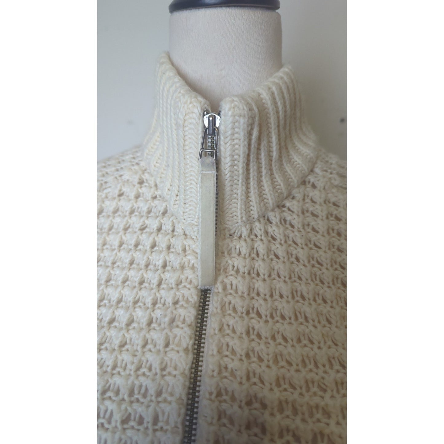 Ski Lodge Minimalist Cozy Waffle Knit Zip Wool Blend Cardigan Women's M*