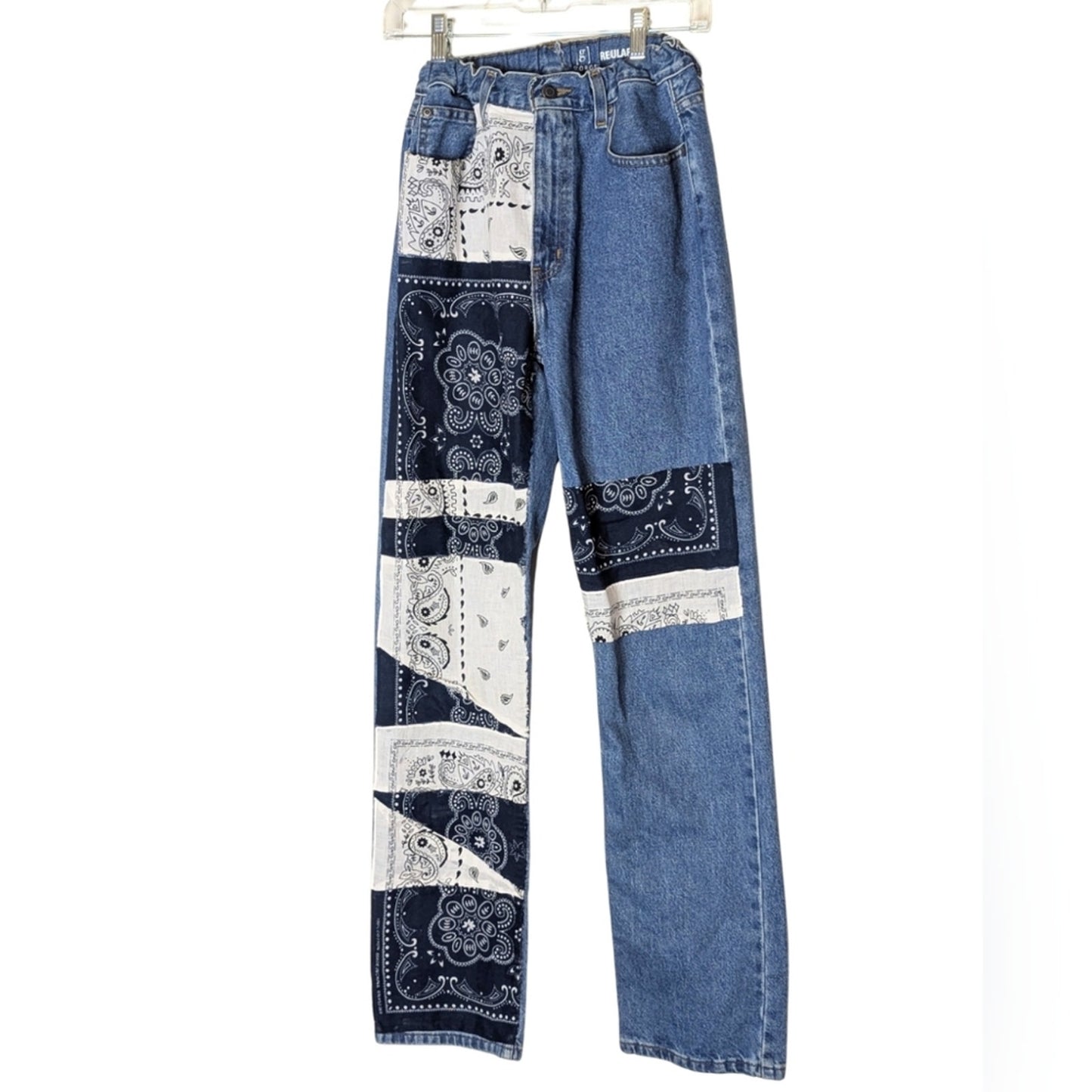 Highwaisted Jeans Upcycled Bandana Denim Y2K Streetwear