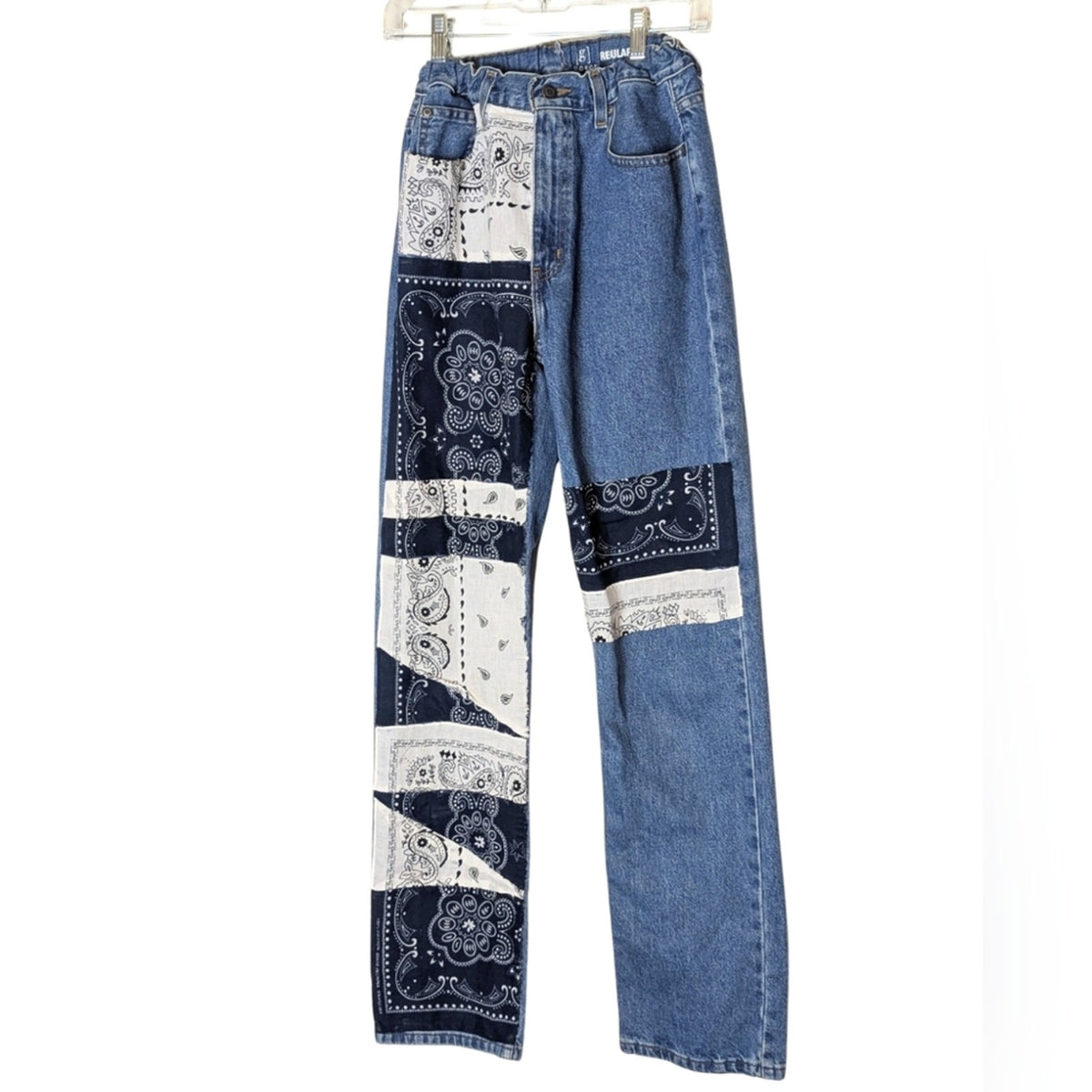 Highwaisted Jeans Upcycled Bandana Denim Y2K Streetwear
