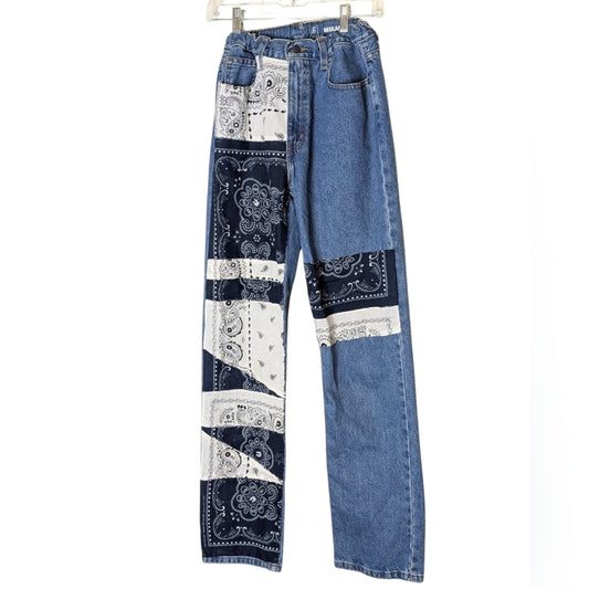 Highwaisted Jeans Upcycled Bandana Denim Y2K Streetwear