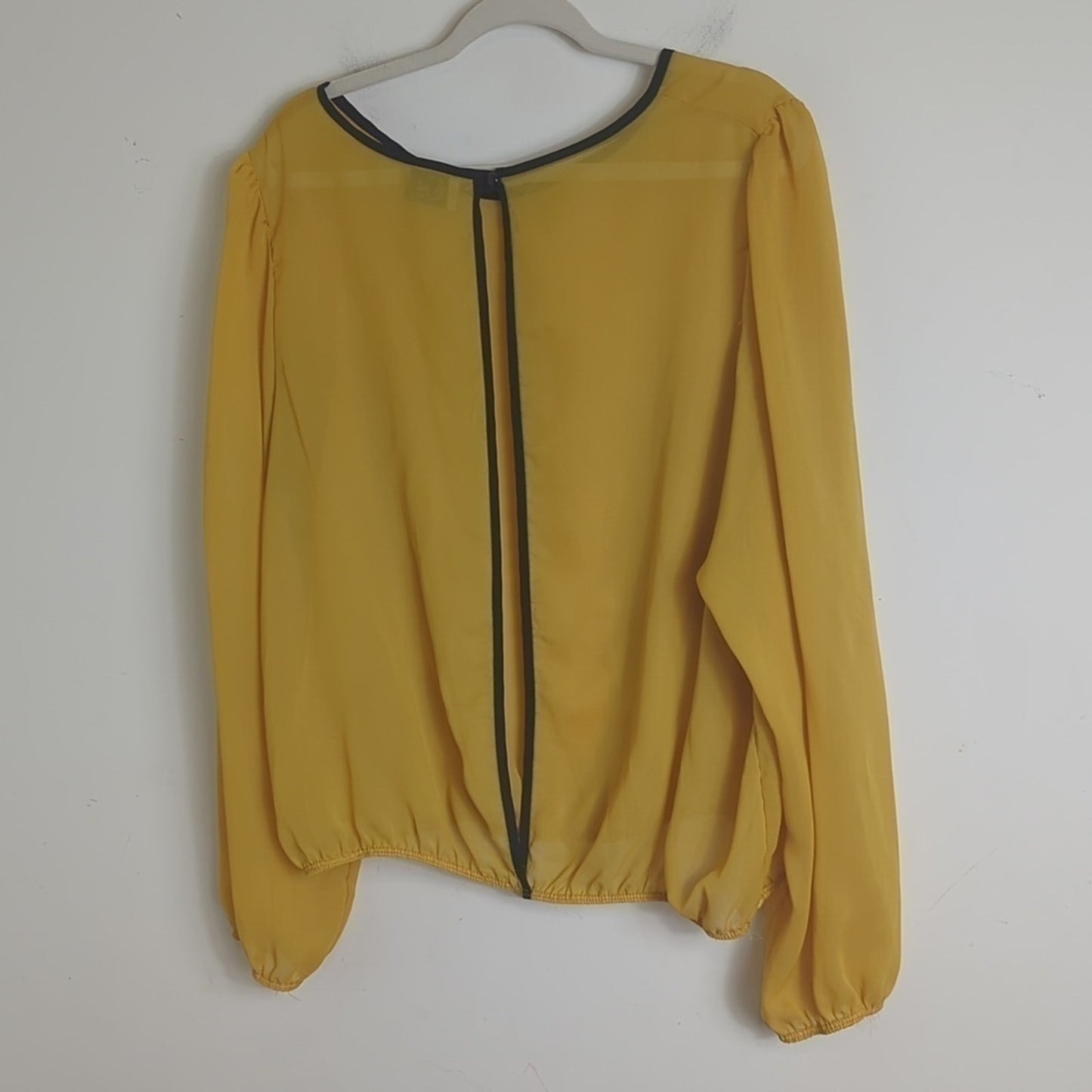 Mustard Yellow Pop-Over Sheer Blouse Peekaboo Back Mustard Yellow