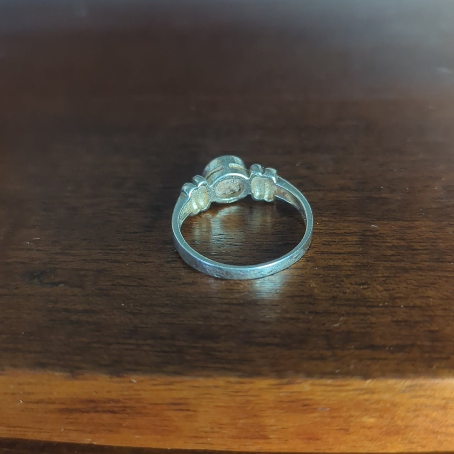 Vintage Sterling Silver Cat’s Eye Ring  Blue Chatoyant Glass Cabochon