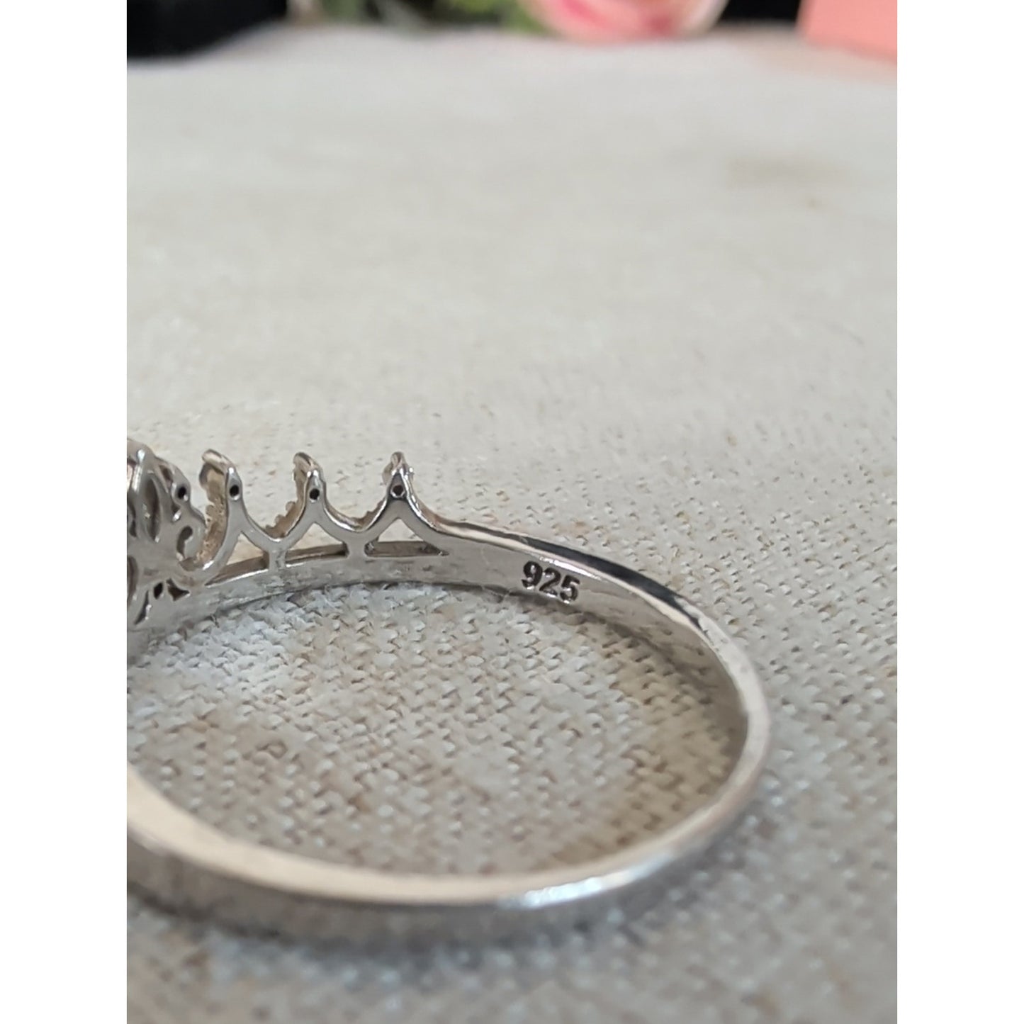 925 Sterling Silver Princess Tiara Crown Ring CZ Size 9.5