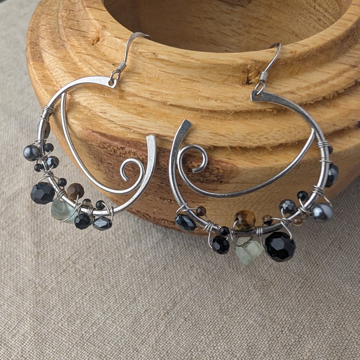 Whimsical Sterling Silver & Gemstone Hoop Earings One of a Kind Gifts for Her